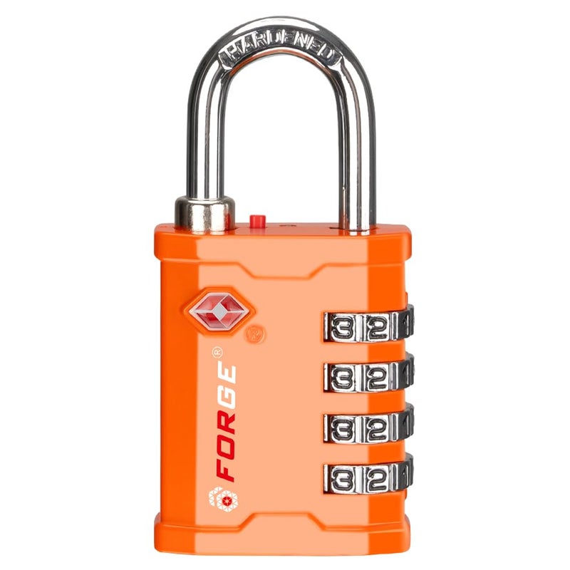 فورج صندوق أدوات وقفل حافظة معتمد من إدارة أمن المواصلات الأمريكية مكون من 4 أرقام 17067 من FORGE، قفل مركب للسفر، برتقالي 1 قفل - Image 1